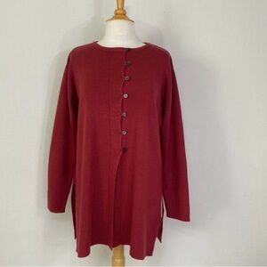 Freeport Studio Women Cranberry Wool Mix Button Tunic Sweater Size Large Classic